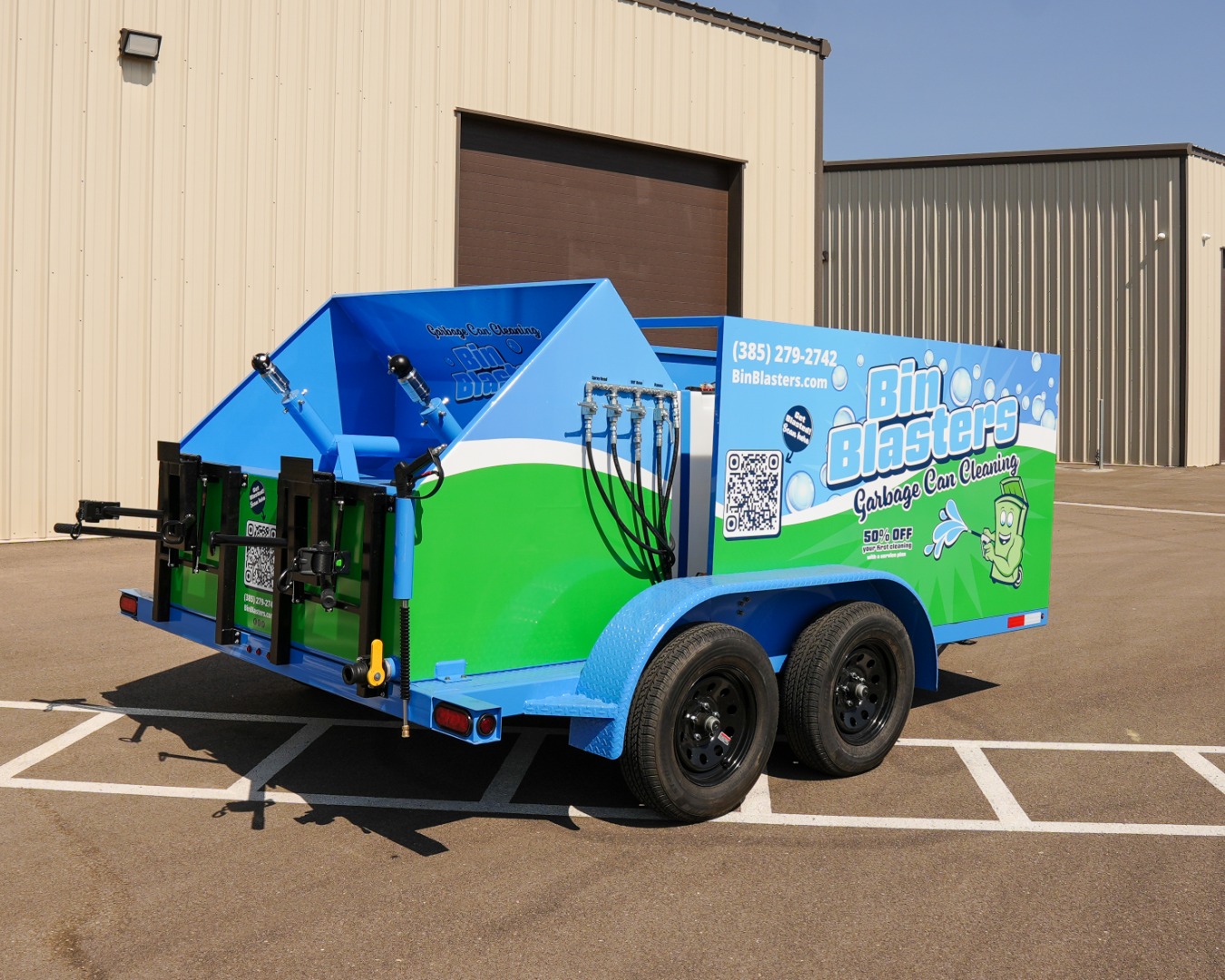 Commercial Trash Bin Cleaning Trailer (Doublewide Manual Assist)